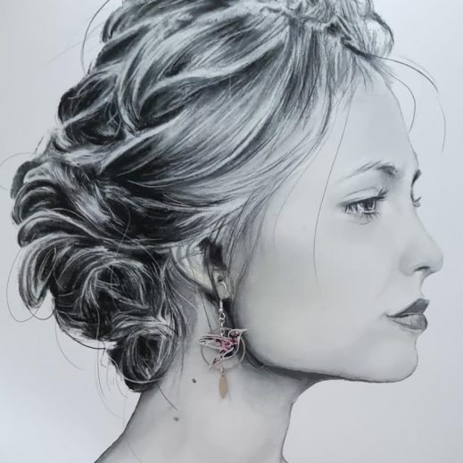 Boucles d'oreilles colibri et fleurs de cerisier en liberty Star anisé violet Boucles d'oreilles colibri et fleurs de cerisier en liberty Star anisé violet