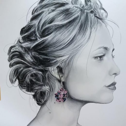 Boucles d'oreilles colibri et fleurs de cerisier en liberty Star anisé violet Boucles d'oreilles colibri et fleurs de cerisier en liberty Star anisé violet