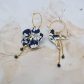 Boucles d'oreilles petites créoles fleurs de cerisier et colibri en TISSU liberty Capel Navy
