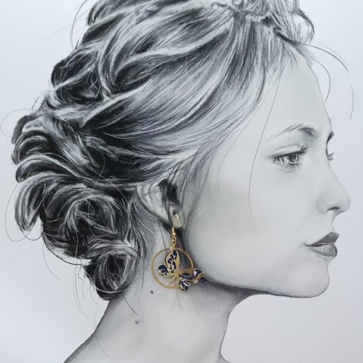 Boucles d'oreilles papillons en liberty Capel Navy Boucles d'oreilles papillons en liberty Capel Navy