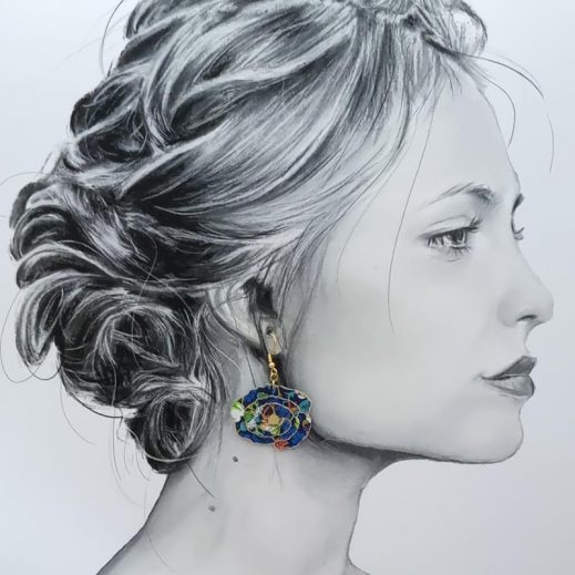 Boucles d'oreilles papillon et coquelicot en TISSU liberty Strawberry thief denim Boucles d'oreilles papillon et coquelicot en TISSU liberty Strawberry thief denim