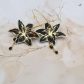 Boucles d'oreilles grandes créoles fleurs de lys en TISSU liberty Erica noir