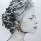 Boucles d'oreilles grandes créoles fleurs de lys en TISSU liberty Erica noir