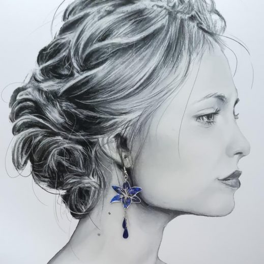 Boucles d'oreilles fleurs de lys en TISSU liberty Capel Indigo Boucles d'oreilles fleurs de lys en TISSU liberty Capel Indigo