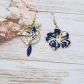 Boucles d'oreilles fleurs d'hibiscus et colibri en TISSU liberty Capel Navy