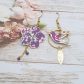 Boucles d'oreilles oiseau colibri et fleur de cerisier en tissu petit pan Hanako violet