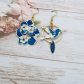 Boucles d'oreilles colibri et fleurs de cerisier en Tissu liberty Mitsi deep blue