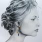 Boucles d'oreilles colibri et fleurs de cerisier en Tissu liberty Mitsi deep blue