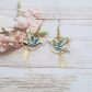 Boucles d'oreilles colibris en TISSU japonais Moiré bleu