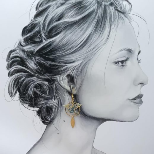 Boucles d'oreilles colibris en TISSU japonais Moiré bleu Boucles d'oreilles colibris en TISSU japonais Moiré bleu