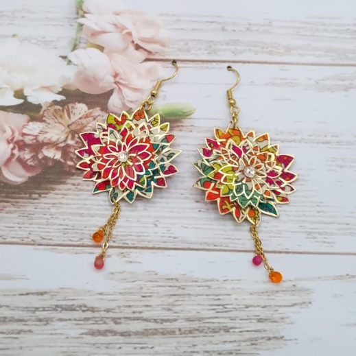 Boucles d'oreilles Dalhia en tissu liberty Margareth Annie Fuchsia