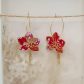 Boucles d'oreilles grandes créoles orchidées en Tissu japonais Sakura rouge