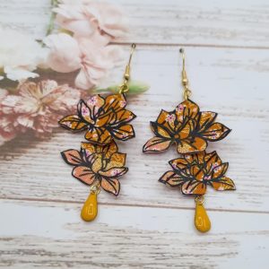 Boucles d'oreilles Magnolias en TISSU japonais sakura ocre