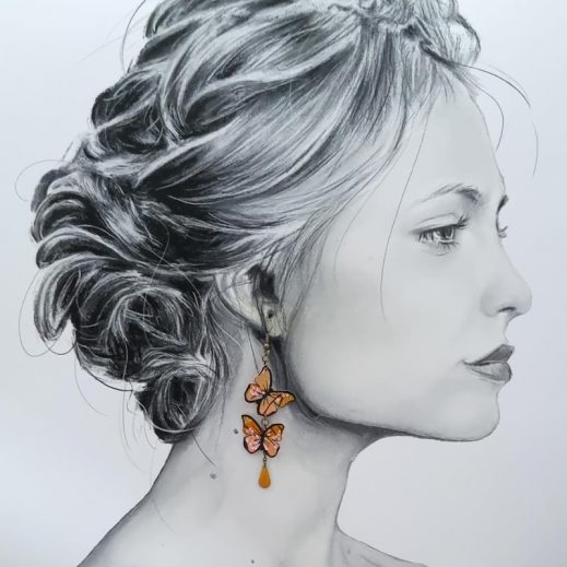 Boucles d'oreilles papillons en TISSU japonais Sakura ocre Boucles d'oreilles papillons en TISSU japonais Sakura ocre