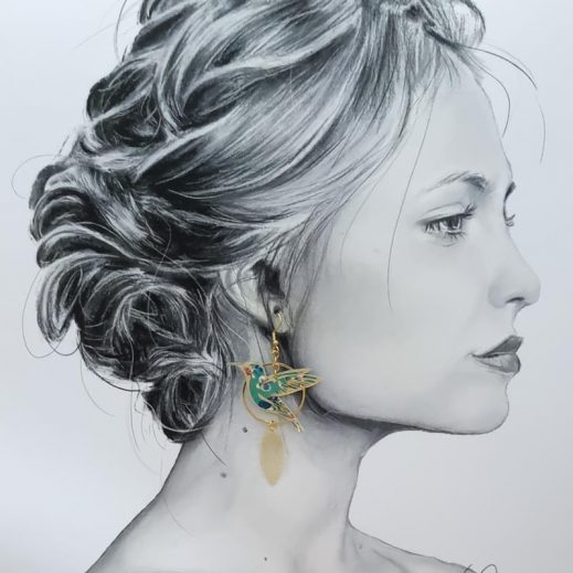 Boucles d'oreilles grand colibri et fleurs de cerisier sakura en liberty donna leigh jade Boucles d'oreilles grand colibri et fleurs de cerisier sakura en liberty donna leigh jade