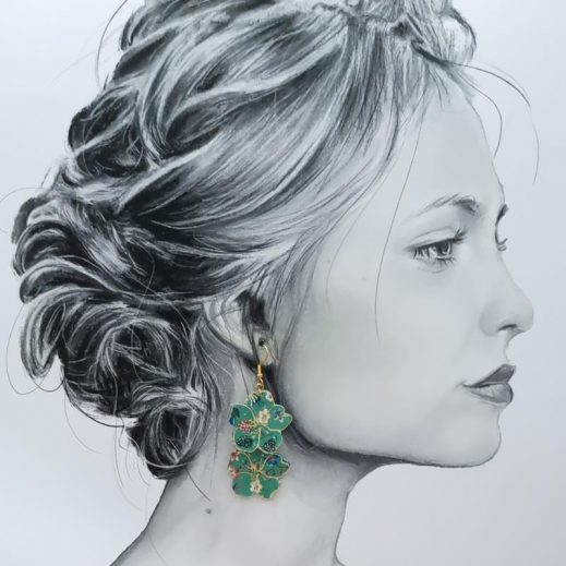Boucles d'oreilles grand colibri et fleurs de cerisier sakura en liberty donna leigh jade Boucles d'oreilles grand colibri et fleurs de cerisier sakura en liberty donna leigh jade