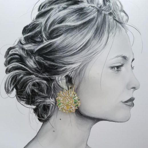 Boucles d'oreilles grandes créoles grands tournesols en Tissu Fields of eden vert Boucles d'oreilles grandes créoles grands tournesols en Tissu Fields of eden vert