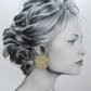 Boucles d'oreilles grandes créoles grands tournesols en Tissu Fields of eden vert