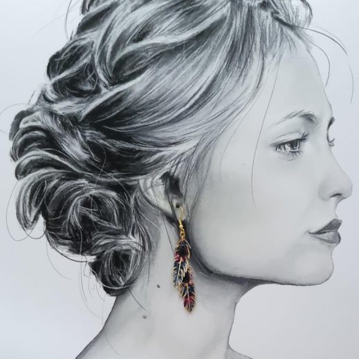 Boucles d'oreilles grand colibri et plumes en tissu liberty Perséphone Violine Boucles d'oreilles grand colibri et plumes en tissu liberty Perséphone Violine