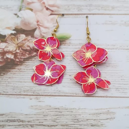 Boucles d'oreilles  fleurs d'hortensia en liberty Betsy Candy Kiss
