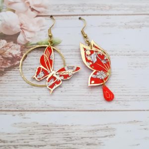 Boucles d'oreilles papillons en liberty Summer bloom coquelicot