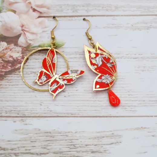 Boucles d'oreilles papillons en liberty Summer bloom coquelicot