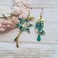 Boucles d'oreilles papillon et fleur de lys en TISSU liberty Strawberry Thief émeraude