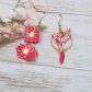 Boucles d'oreilles oiseau colibri et fleurs d'hortensia en liberty Betsy Candy Kiss