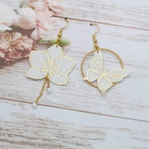 Boucles d'oreilles papillon et orchidée en liberty Ianthe