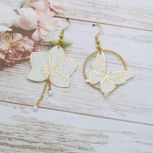 Boucles d'oreilles papillon et orchidée en liberty Ianthe