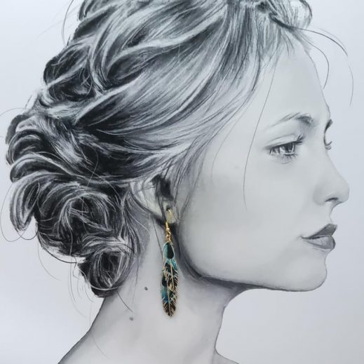 Boucles d'oreilles plumes en tissu Art déco turquoise Boucles d'oreilles plumes en tissu Art déco turquoise