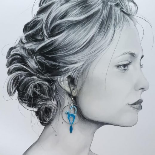 Boucles d'oreilles chats en tissus Art déco bleu Boucles d'oreilles chats en tissus Art déco bleu