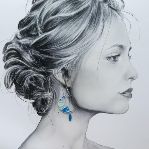 Boucles d'oreilles chats en tissus Art déco bleu Boucles d'oreilles chats en tissus Art déco bleu