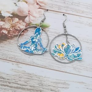 Boucles d'oreilles Lotus et Buddha en liberty Margaret Annie fluo tahiti