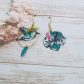 Boucles d'oreilles fleurs d'hibiscus et colibri en TISSU liberty Wiltshire émeraude