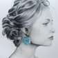 Boucles d'oreilles grandes créoles grands tournesols en Tissu Art déco bleu