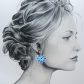 Boucles d'oreilles petites créoles marguerite en Tissu féérie bleue