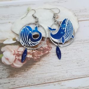 Boucles d'oreilles Baleines en tissu féérie bleue