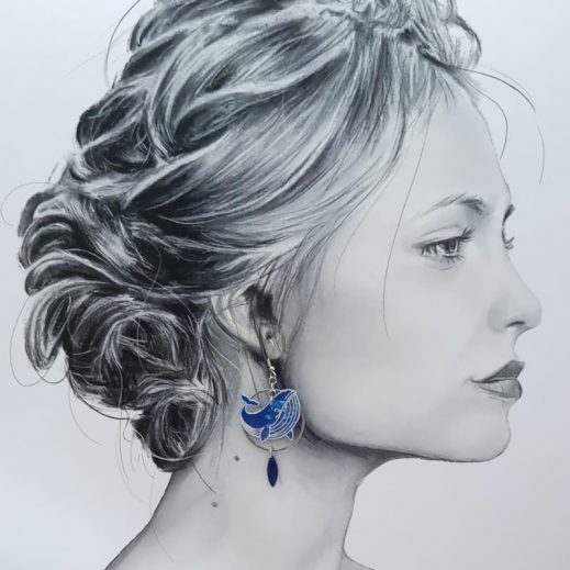 Boucles d'oreilles Baleines en tissu féérie bleue Boucles d'oreilles Baleines en tissu féérie bleue