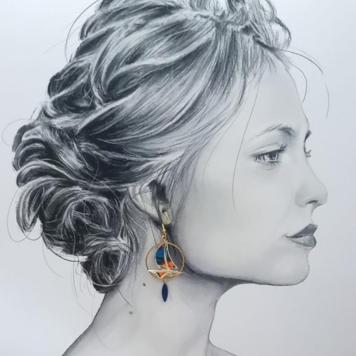 Boucles d'oreilles bateau et ancre en tissu Liberty ciara pétrole Boucles d'oreilles bateau et ancre en tissu Liberty ciara pétrole