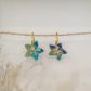 Boucles d'oreilles petites créoles fleur de tiaré en Tissu sakura bleu