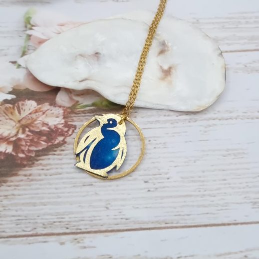 Collier Pingouin en Tissu féérie bleu Collier Pingouin en Tissu féérie bleu