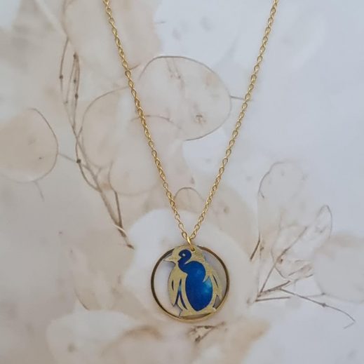 Collier Pingouin en Tissu féérie bleu