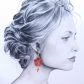 Boucles d'oreilles papillons et fleur de cerisier en tissu japonais moiré rouge