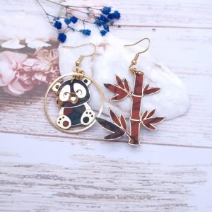 Boucles d'oreilles Panda et bambou en Liberty Héritage Garden Automn