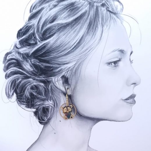 Boucles d'oreilles Panda et bambou en Liberty Héritage Garden Automn Boucles d'oreilles Panda et bambou en Liberty Héritage Garden Automn