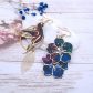 Boucles d'oreilles grand colibri et fleurs de cerisier sakura en liberty Héritage Garden Automn