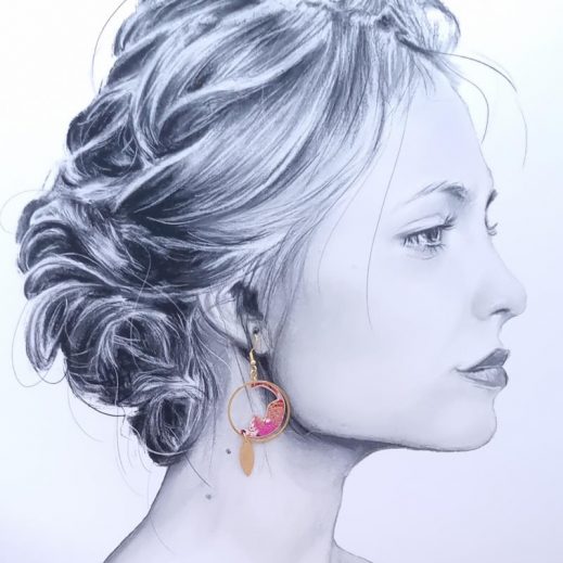 Boucles d'oreilles chats en tissus japonais sakura rouge Boucles d'oreilles chats en tissus japonais sakura rouge