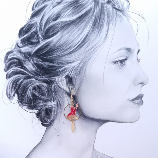 Boucles d'oreilles chats en tissus japonais sakura rouge Boucles d'oreilles chats en tissus japonais sakura rouge