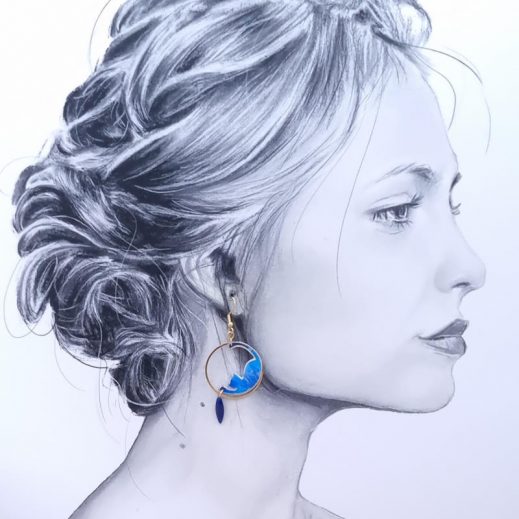 Boucles d'oreilles chats en tissus féérie bleue Boucles d'oreilles chats en tissus féérie bleue